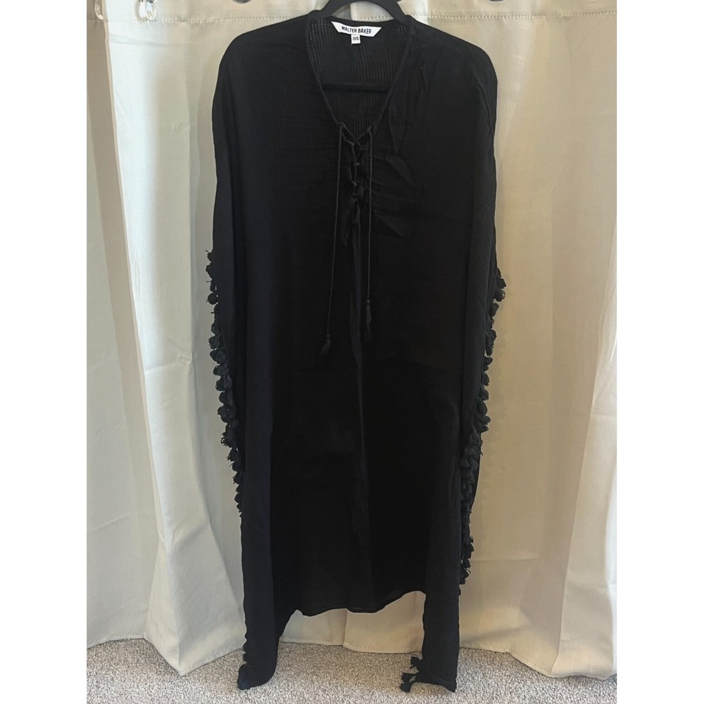 Walter Baker Acapulco Kaftan Swim Cover Up One Size Black Tassel‎ Gauzy 16816